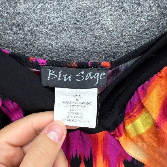 Blu Sage Dress Women M Medium Orange Geometric Shift Short V-Neck Sleeveless - Picture 3 of 6